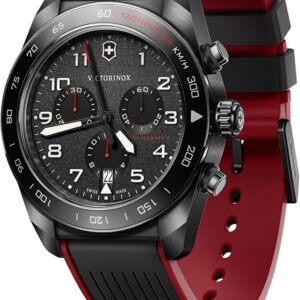 Victorinox Swiss Army Chronograph Black Dial Black and Red Rubber Strap Watch 42mm